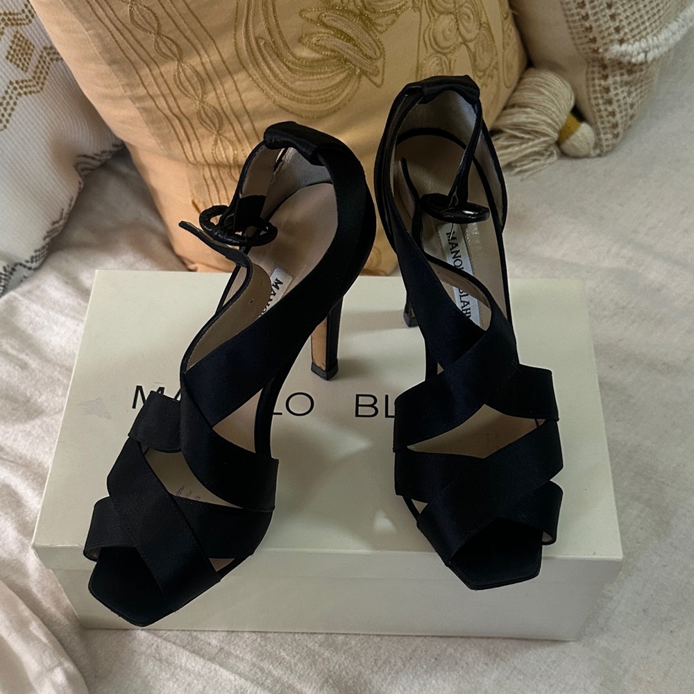 Manolo Blahnik Strappy Black Heels